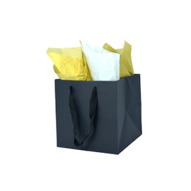JUNESHE Black Gift Bags with Handles &Tissue Paper, 2 Pack Matte Black Paper Bags, 5.9x5.9x5.9 inch Square Gift Bags, Birthday, Wedding Kraft Bags Small Size