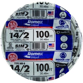 Southwire Romex Brand Simpull Solid Indoor 14/2 W/G NMB Cable 100ft Coil - SW 28827423,White