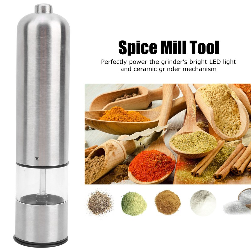 Electric Salt Pepper Grinder Stainless Steel Automatic Battery Operated Spice