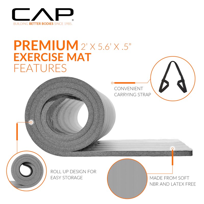 CAP Barbell High Density Exercise Mat with strap, 68"x24" 12mm