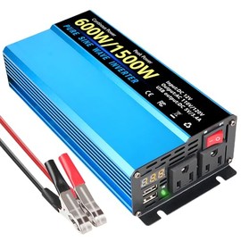 300W/400W/600W/900W Pure Sine Wave Inverter,DC 12 to AC 110V/120V Inverter with Dual USB Ports,US Sockets for Vehicles,RV,Home,Camping(600W)