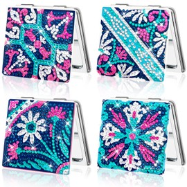 FILASLFT Diamond Painting Mirror,Flower Diamond Art Mirror,4 pcs Diamond Painting Compact Mirror,Portable Magnifying Folding Purse Mirror,Diamond Art Gifts