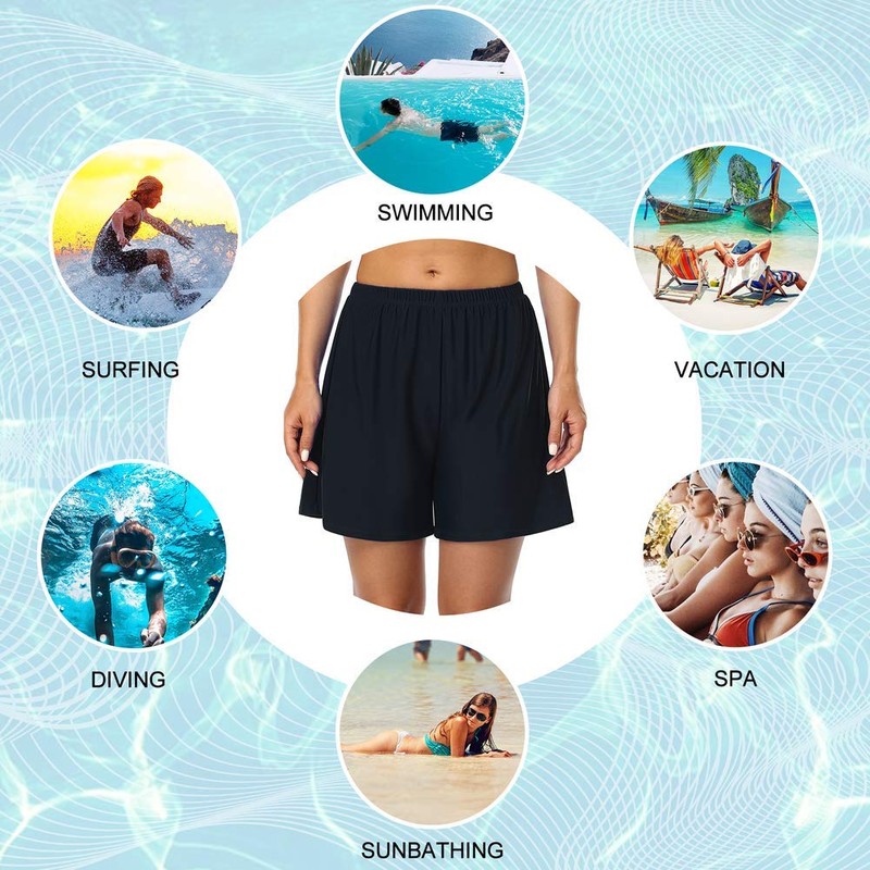 Firpearl - Pantalones cortos de baño deportivos para mujer, Negro