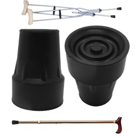 Gadgetime USA - 2 Pack 7/8 Inch Black Rubber Cane Tips - Heavy Duty Non-Slip Universal Walking Cane Replacement Tips for Crutches, Walkers, & Walking Sticks