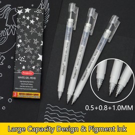 PANDAFLY White Gel Pens, Fine, Medium & Bold Tip Ink Pens for Journaling, Art, or Drawing - For Art Gifts, Holiday Gifts & DIY Projects, White Ink, 05/08/10mm Assorted Tip Sizes - 3 Pack