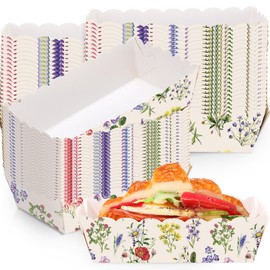 Funnymoom 48 Pcs Wildflower Paper Food Trays Vintage Floral Nacho Boat Trays Disposable Snack Holder for Spring Birthday Flower Party Baby Shower Bridal Wedding Supplies
