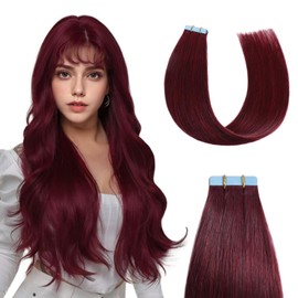 Sunya Tape in Hair Extensions Human Hair Invisible Tape Hair Extensions Burgundy Tape in Hair Extensions 14 inch Straight Hair Extensions Tape in 40g 20pcs/Pack