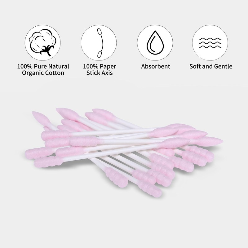 HOMEFOX Black Cotton Swabs Spiral Pointed - 200 Count Organic