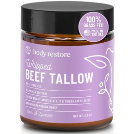 Body Restore Grass Fed Whipped Beef Tallow for Skin, Face, Body, Dry Skin - with Manuka Honey, Jojoba Oil, Birthday Gifts for Women, Men, Travel Essentials, Self Care - Lavender