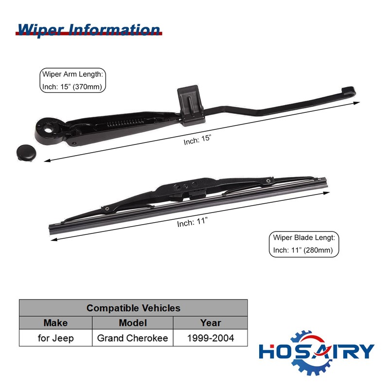 HOSAIRY Rear Wiper Arm Blade Set 5102882AA for Jeep Grand