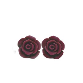 Titanium Post Rose Earrings Hypoallergenic 13mm (Matte Maroon)