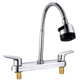 Mezcladora para Fregadero, Llave de Fregadero de Cocina Flexible, Grifo de Cocina con Dos Asas, Grifo de Cuerpo Principal de Latón, Acabado Cromo Espejo (Estilo 1)