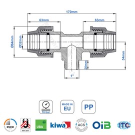 SmartProduct T-Piece PE Pipe Fitting 32 mm x 1 x 32 mm Male Thread AG Screw Connection PN16 DVGW Drinking Water Certified - Clamp Connector - PP T Piece Coupling for PE80 PE100 Pipes - Pack of 1