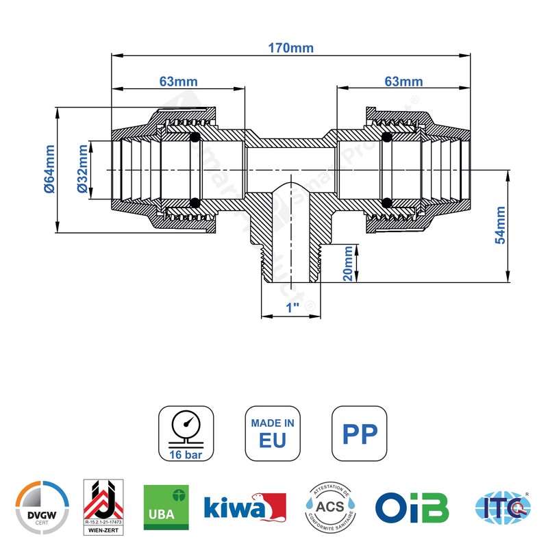 SmartProduct T-Piece PE Pipe Fitting 32 mm x 1 x