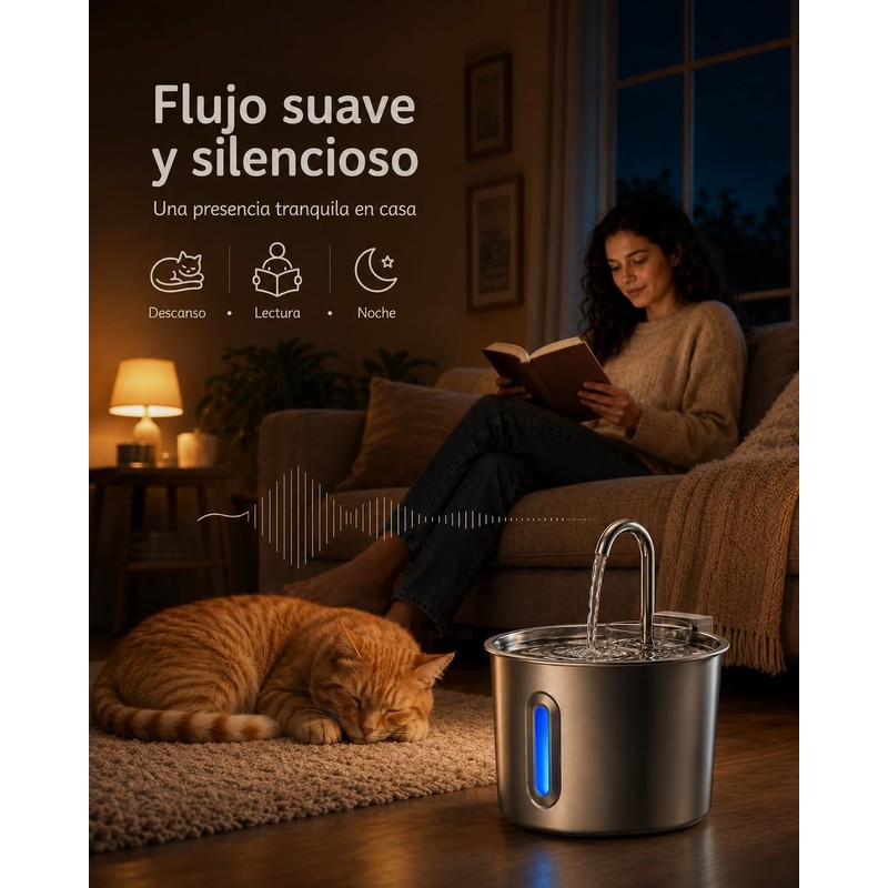 Fuente de Agua para Gato de 2.2L, 6 Filtros Bebedero