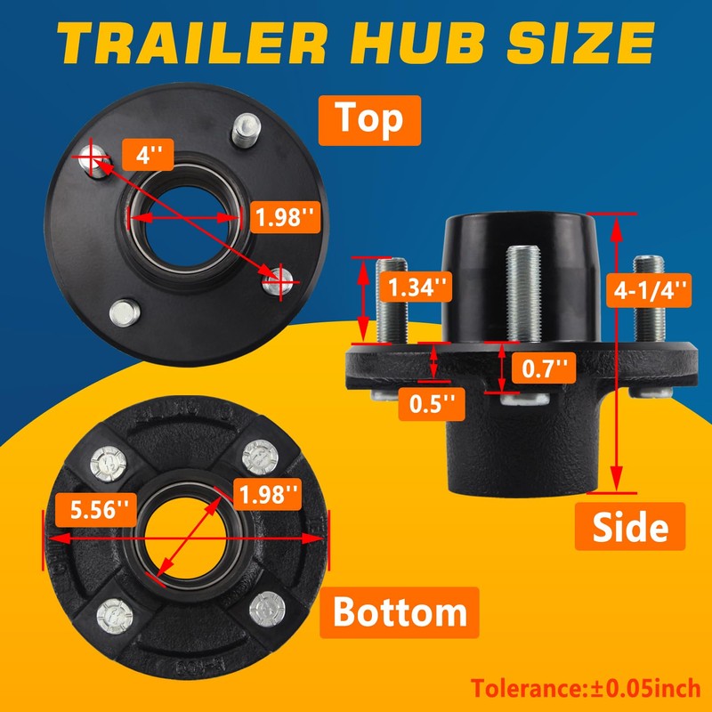 GREPSPUD 2 Sets 4 on 4'' Trailer Hub Kit for