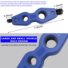 Ohleats Battery Terminal Cleaning Brush, 4 in 1 Anti-Corrosion Car Battery Cleaner, Vehicle Battery Terminals Machine Parts Cleaning Tool for Auto Marine, Universal Car Accessories (Blue)