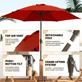 Ayge 7.5FT Large Outdoor Patio Umbrella Market Table Umbrella-UV Resistant, Easy Push Button Tilt and Crank, 6 Sturdy Fiberglass Ribs Heavy-Duty Pool Umbrella for Deck, Backyard,Garden, Yard,Red