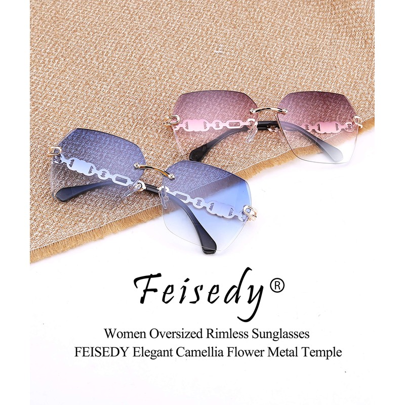 Feisedy Ladies Classic Rimless Metal Frame Diamond Cut Sunglasses, B2567