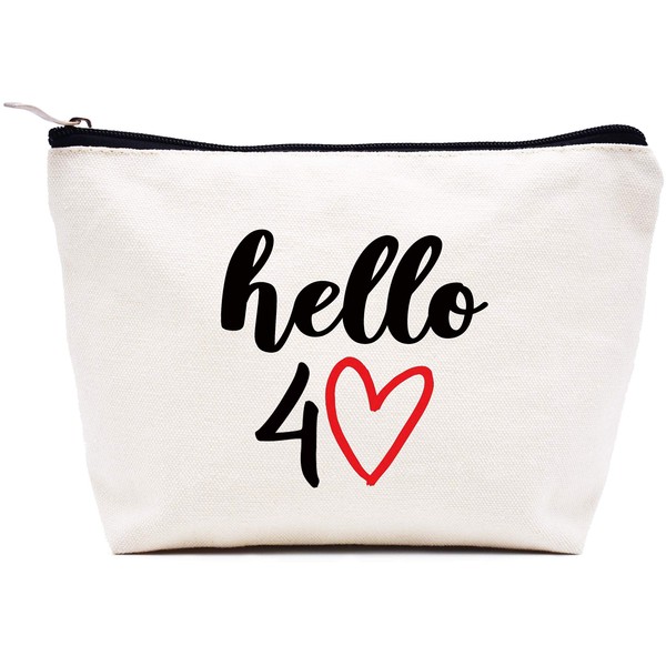 LIBIHUA Hello 40 - Makeup Bag Cosmetic Bag Travel Pouch Gift – Funny 40th Birthday Gifts for Women Boss,Wife,Sisters,Bestie,Best Friends,Co-workers - Turning Forty Present - 40 Years Old Gift