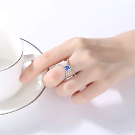 VIKI LYNN Blue CZ Criss Cross X Rings for Women 925 Sterling Silver Band Ring Size Q