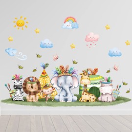 Condessacity Kids Cute Animals Rainbow Clouds Wall Stickers Removable Wallpaper Animation Wallpaper Japanese Style Waterproof Kids Room Kindergarten Nursery Wall Sticker