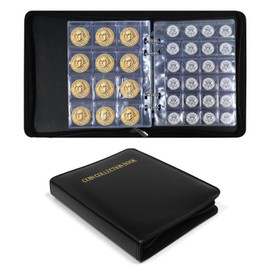 Premium Coin & Stamp Collection Album: 20-Page Organizer with 360 Pockets (120 Medium & 240 Small) | Zippered Protective Cover for Coins, Pennies, Quarters & Currency Storage
