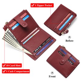 FALAN MULE Small Wallets for Women RFID Blocking Slim Bifold Leather Womens Wallet with Zipper Coin Purse