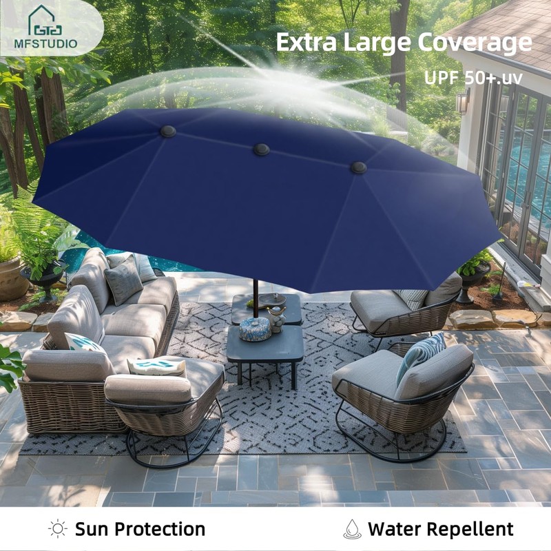MFSTUDIO 13ft Outdoor Patio Umbrella, Double Sided Large Rectangular Umbrella