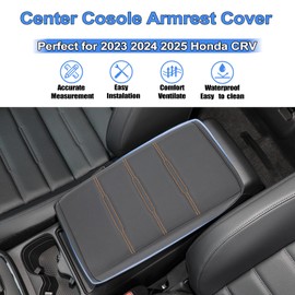 Neepiar Center Console Armrest Leather Cover Compatible with 2023 2024 2025 Honda CRV Armrest Lid Pad Protector Anti-Scratch Waterproof Wear-Resistant Interior Accessories (Black with Orange Stitches)
