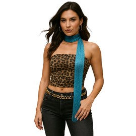 Giomos Y2K Sequined Colorful Skinny Scarf for Women – Lightweight Rave Neck Scarf, Festival Head Wrap or Belt Accessory