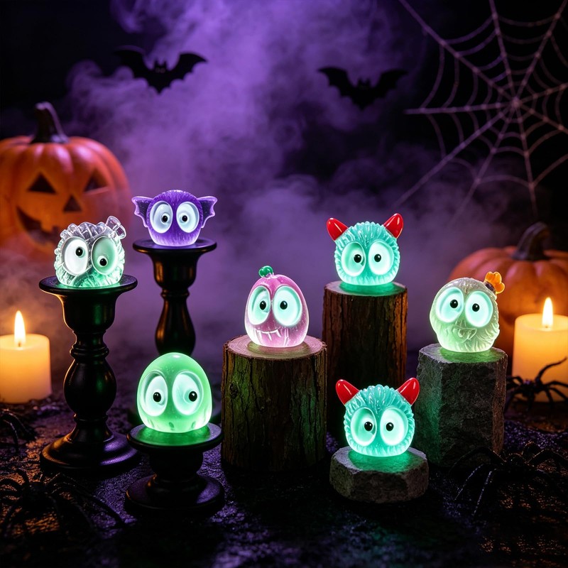 IAIHBBLY 56 Pcs Halloween Luminous Mini Miniature Resin Ghost Figurines
