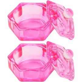 Sewroro 2 Piezas Vaso de Cristal Rosa para Uñas con Tapa, Soporte de Monómero para Manicura, Diseño Liso y Textura Confiable para Uso Diario y Salón de Uñas