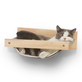 FUKUMARU Hammock Wall Mounted Cat Beds and Perches, Wooden Kitten Walls Furniture, Stable Cats Shelves for Sleeping, Playing, Climbing, and Lounging, Black Stripe