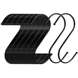 QMAHA 30Pcs S-Shaped Hanging Hooks, Heavy Duty S Hook Metal S Hooks for Hanging, Multipurpose Kitchen Hanging Hooks Hangers for Bathroom, Bedroom, Office and Kitchen (Black,30 Pack)