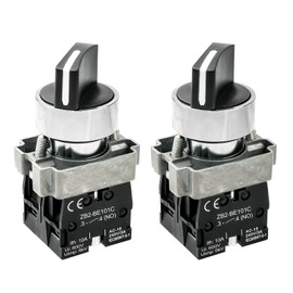 OELFFOW 2Pack Black 3-Position Selector Switch 2NO Metal Head Switch Ith: 10A, Ui: 600V, Uimp: 6kV, AC15 240V-3A, CE