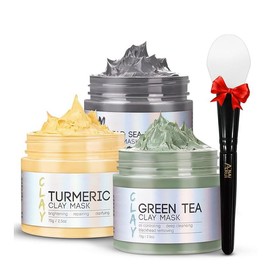 2.5Oz Turmeric Clay Mask - Green Tea Clay Mask - Dead Sea Minerals Mud Mask, Spa Facial Mask Set, Face Mask Gift Set For Women, Mom, Girlfriend - Color: Red