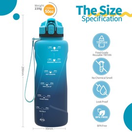 Coolfel Sports Drinking Bottle, 2 L, 1.5 L, 1 L, 700 ml, 500 ml, Children’ leak-proof, motivational Water Bottle with Time Markings, BPA-free Tritan Drinking Bottle for Girls, Boys, for School, Gym
