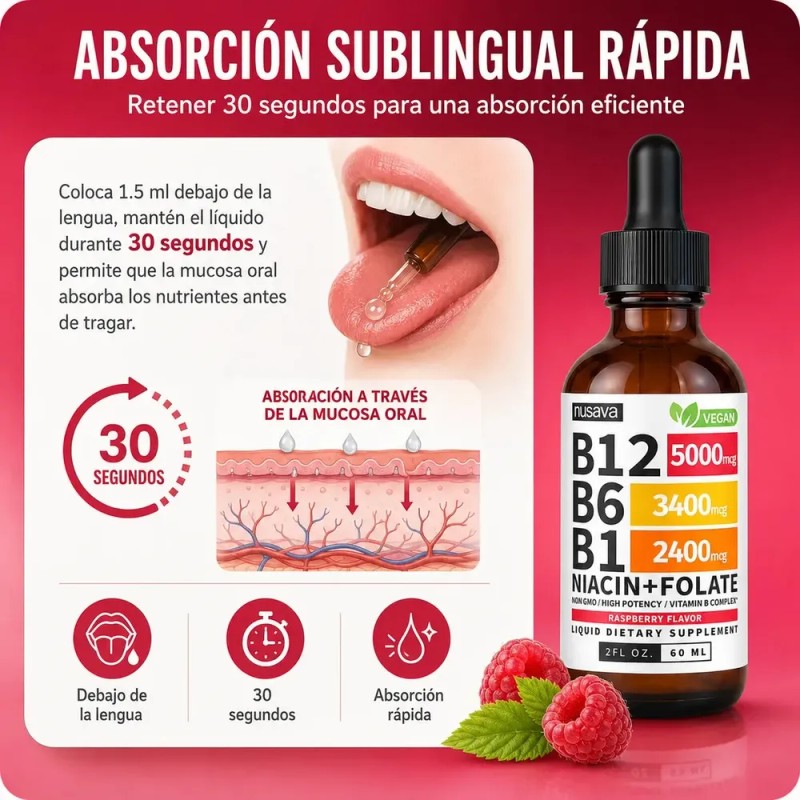 Elfleaf Nusava Vitamina B12,b6 Y B1 Gotas Liquidas 60ml, Complejo