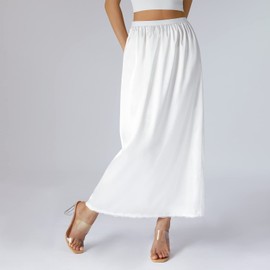 Edhomenn Women's Satin Half Slips Solid Color Long Underskirt Elastic Waist Inner Lining Midi Skirt Y2k Ladies Petticoats Under Dresses (01 White, XXL)