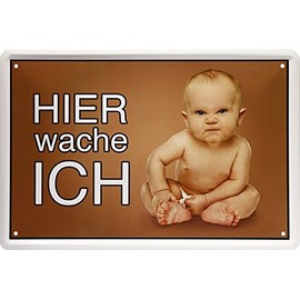 1411 Decorative Door Sign with German Text "Hier wache ich !" Baby Child 20 x 30 cm