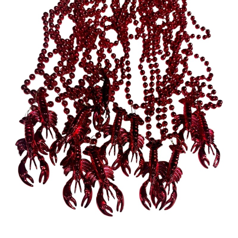 Red Crawfish Mardi Gras Beads New Orleans Seafood Boil Craft