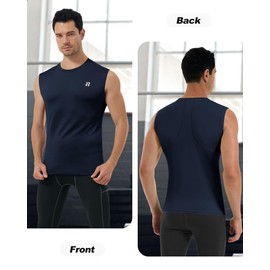 Runhit 3 Pack Compression Shirt Men Sleeveless Workout Athletic Tank Top Quick Dry Sports Base Layer Undershirt for Running Basketball Black/White/Navy M