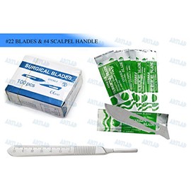 100 SCALPEL BLADES #22 PACK + SCALPEL HANDLE #4 SUITABLE FOR DERMAPLANING (CYNAMED)
