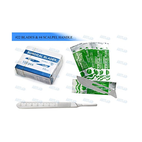 100 SCALPEL BLADES #22 PACK + SCALPEL HANDLE #4 SUITABLE