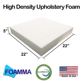 Foamma 5" X 22" X 22" High Density Upholstery Foam Firm & Soft Support, Chair Cushion Square Foam for Dining Chairs, Wheelchair Seat Cushion Replacement (6-Pack)