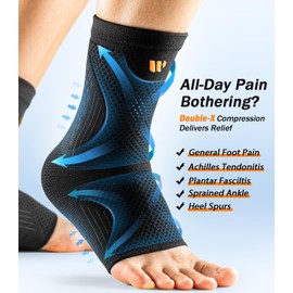 WHCOOL Ankle Brace For Women Men, 3D Knit Compression Sleeve Socks w/Wide Fish Silk Straps, Foot Support for Plantar Fasciitis Relief, Achilles Tendonitis, Sprain, Sports,1 Pair,Black,M(28-31cm)