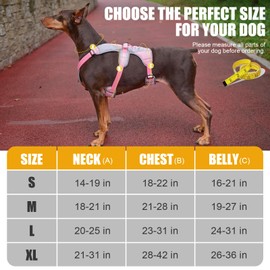 Mihachi Dog Harness for Medium Dogs, Escape Proof No Pull Service Vest with Reflective Strips and Control Handle, Adjustable and Cozy for Easy Walking, No Choke Pet Harness with 2 Metal Rings, Pink S