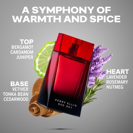 Perry Ellis Red Sky 4-Piece Gift Set - eau de toilette, aftershave, shower gel,EDT travel spray - bergamot, cardamom, juniper, lavender, rosemary, nutmeg, cedarwood, tonka bean, vetiver