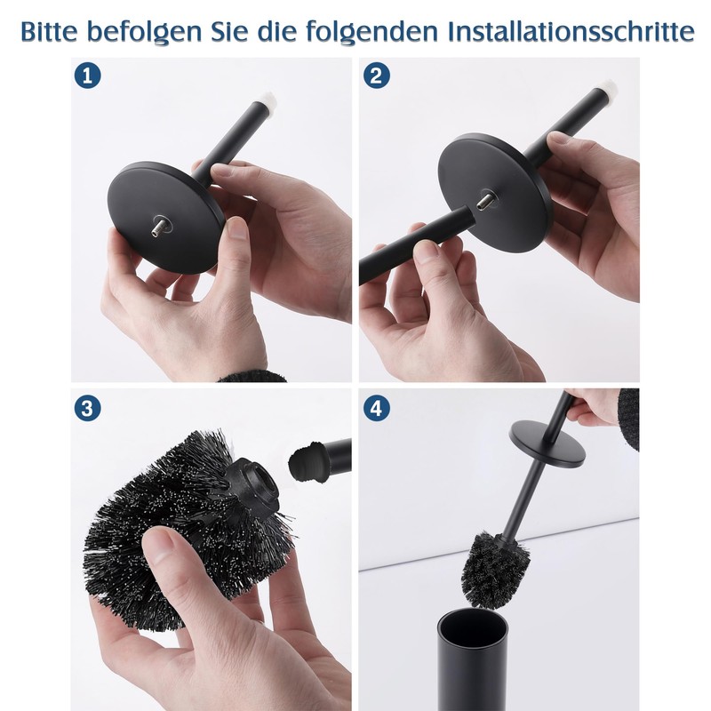 FIISAYL Toilet Brush with Stainless Steel Handle and Base, Black